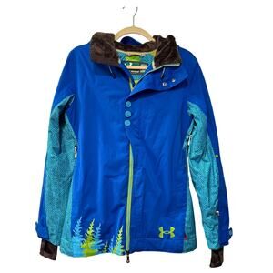 Under Armour S Ski Jacket $199 Waterproof Snowboard Brimmed Hood Bright Blue NEW